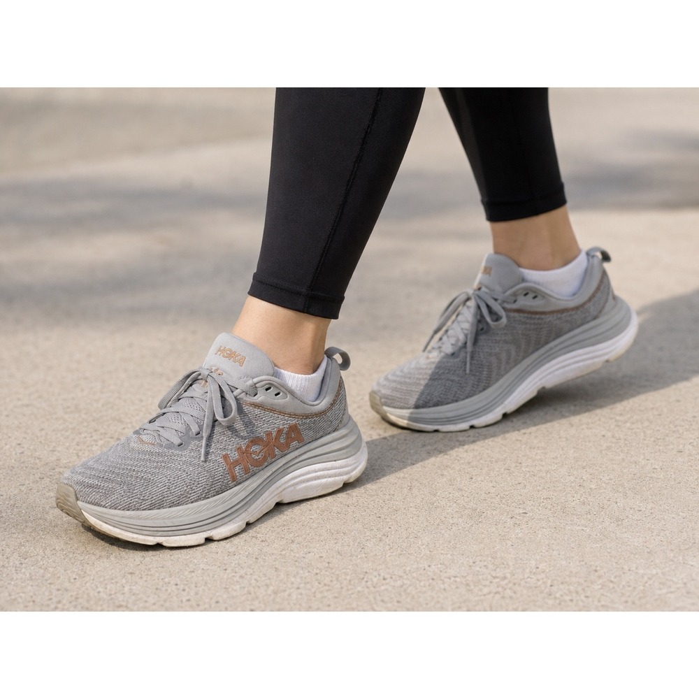 Hoka One One Bondi 6 Womens Running Shoes Grey Rose Gold size 8B
